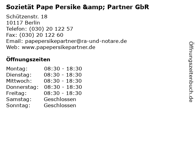Sozietät Pape Persike & Partner GbR in Berlin: Adresse und Öffnungszeiten