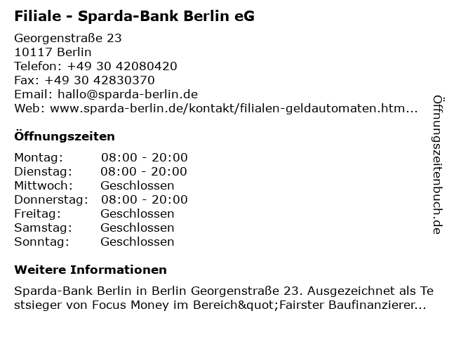 á… Offnungszeiten Sparda Bank Berlin Eg Sb Center Berlin Pankow Granitzstrasse 55 56 In Berlin