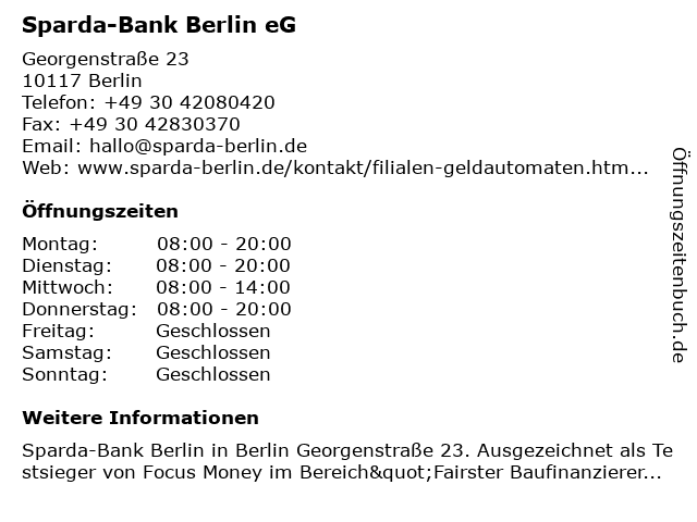 á… Offnungszeiten Sparda Bank Berlin Eg Sb Center Berlin Pankow Granitzstrasse 55 56 In Berlin