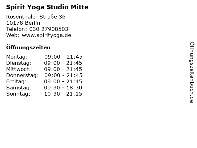 Spirit Yoga Studio Mitte in Berlin: Adresse und Öffnungszeiten