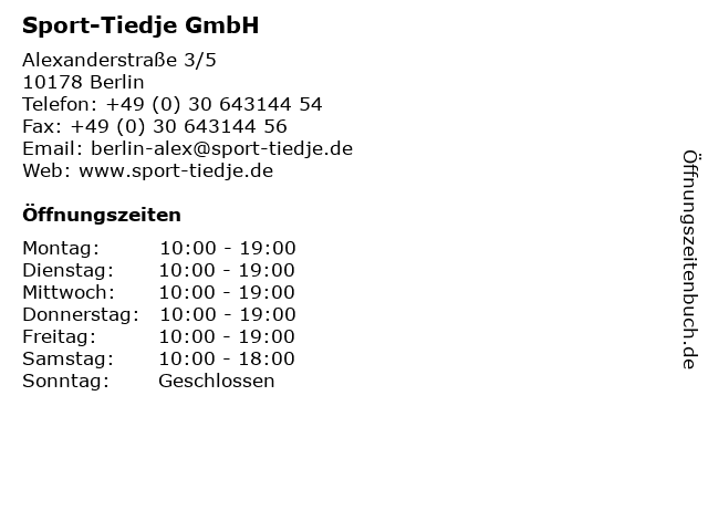 Sport-Tiedje GmbH in Berlin: Adresse und Öffnungszeiten