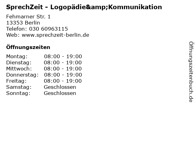 SprechZeit - Logopädie&Kommunikation in Berlin: Adresse und Öffnungszeiten