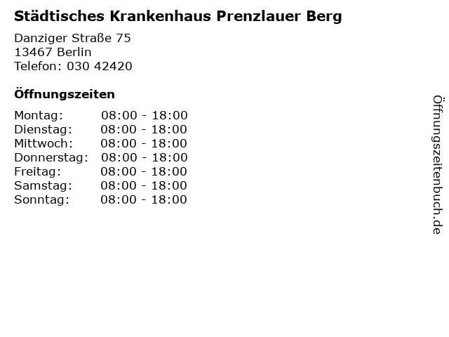 Städtisches Krankenhaus Prenzlauer Berg in Berlin: Adresse und Öffnungszeiten