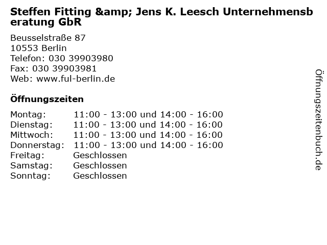 Steffen Fitting & Jens K. Leesch Unternehmensberatung GbR in Berlin: Adresse und Öffnungszeiten