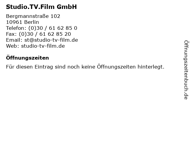 Studio.TV.Film GmbH in Berlin: Adresse und Öffnungszeiten