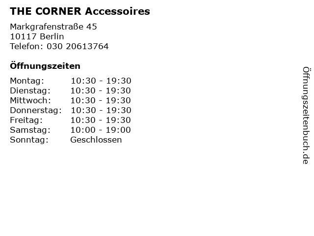 THE CORNER Accessoires in Berlin: Adresse und Öffnungszeiten