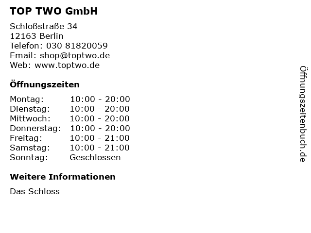 TOP TWO GmbH in Berlin: Adresse und Öffnungszeiten