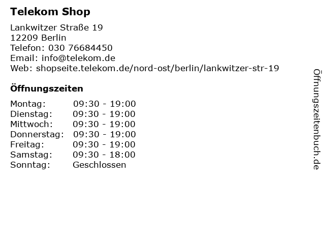 ᐅ Offnungszeiten Telekom Shop Berlin Lichterfelde Lankwitzer Strasse 19 In Berlin