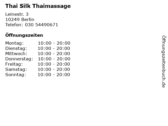 Thai Silk Thaimassage in Berlin: Adresse und Öffnungszeiten
