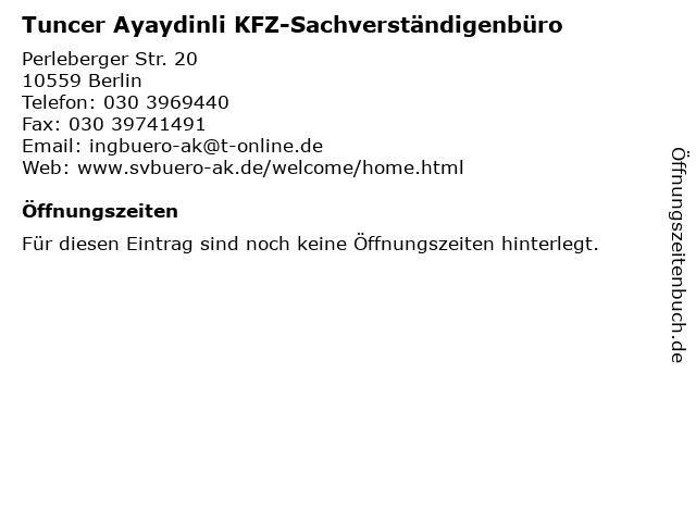 Tuncer Ayaydinli KFZ-Sachverständigenbüro in Berlin: Adresse und Öffnungszeiten