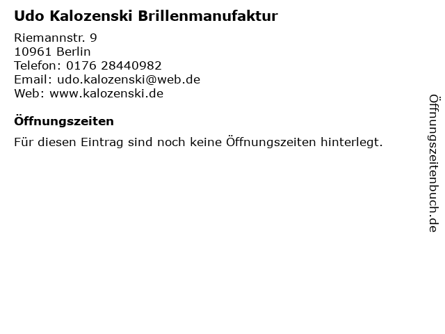 Udo Kalozenski Brillenmanufaktur in Berlin: Adresse und Öffnungszeiten