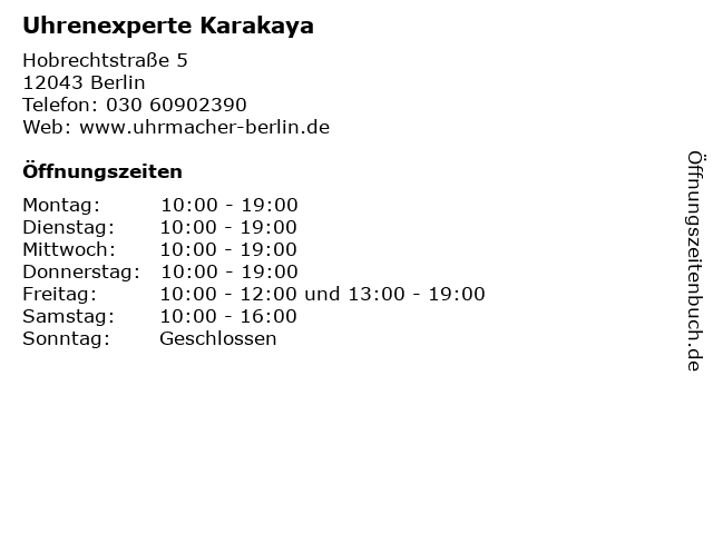 Uhrenexperte Karakaya in Berlin: Adresse und Öffnungszeiten