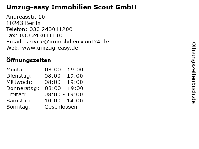 Umzug-easy Immobilien Scout GmbH in Berlin: Adresse und Öffnungszeiten