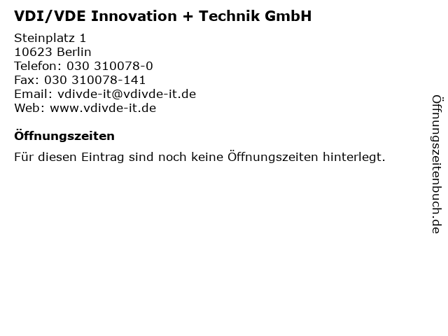 VDI/VDE Innovation + Technik GmbH in Berlin: Adresse und Öffnungszeiten