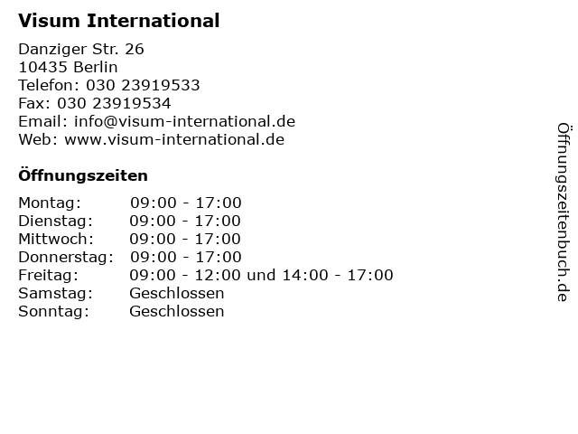 Visum International in Berlin: Adresse und Öffnungszeiten
