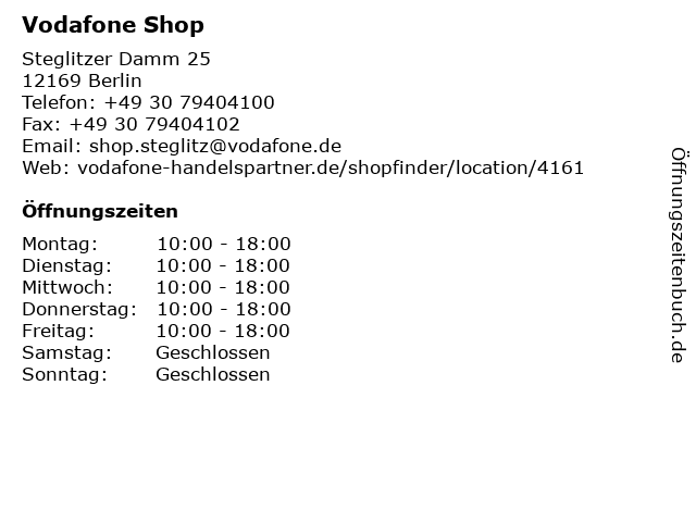 ᐅ Offnungszeiten Vodafone Otelo Yourfone 1 1 Congstar Ronny Mateja Steglitzer Damm 25 In Berlin