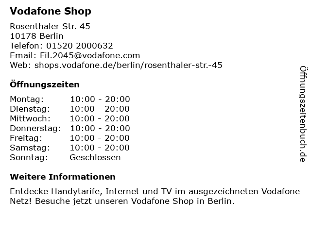 Vodafone Shop in Berlin: Adresse und Öffnungszeiten