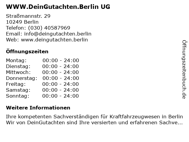 WWW.DeinGutachten.Berlin UG in Berlin: Adresse und Öffnungszeiten
