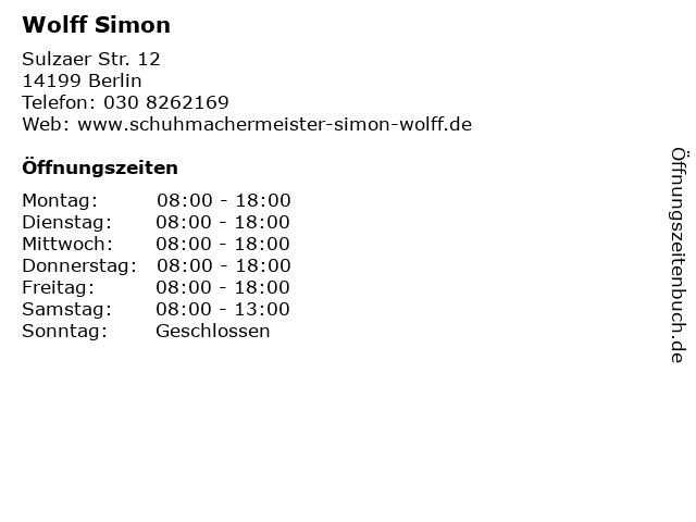 Wolff Simon in Berlin: Adresse und Öffnungszeiten