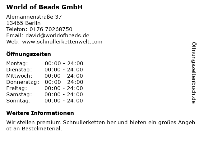 World of Beads GmbH in Berlin: Adresse und Öffnungszeiten