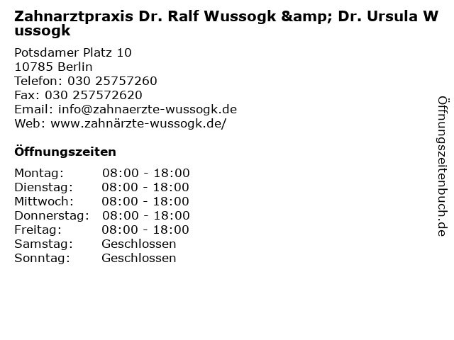 Zahnarztpraxis Dr. Ralf Wussogk & Dr. Ursula Wussogk in Berlin: Adresse und Öffnungszeiten