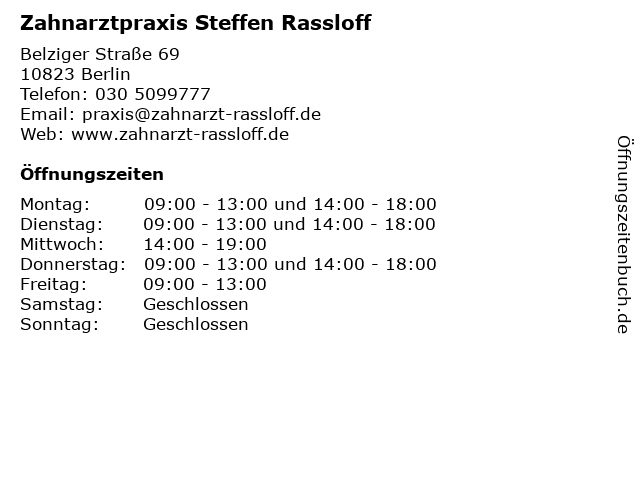 Zahnarztpraxis Steffen Rassloff in Berlin: Adresse und Öffnungszeiten