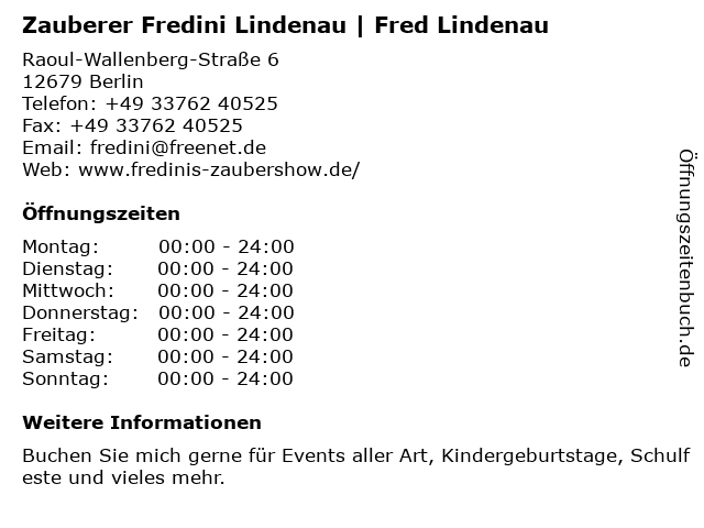 Zauberer Fredini Lindenau | Fred Lindenau in Berlin: Adresse und Öffnungszeiten
