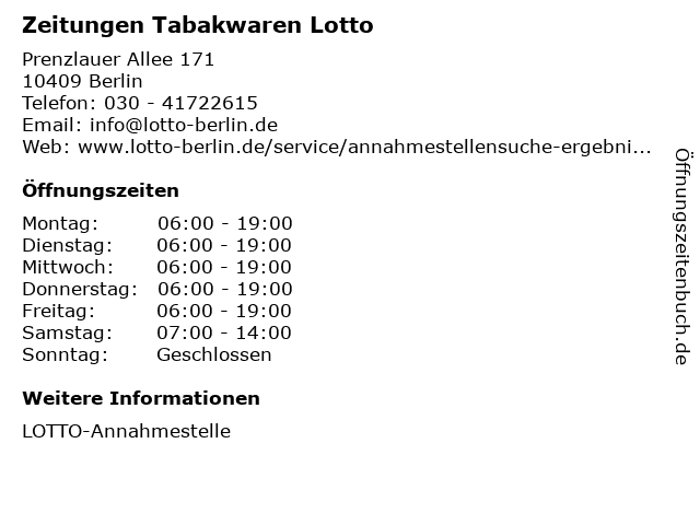 Zeitungen Tabakwaren Lotto in Berlin: Adresse und Öffnungszeiten