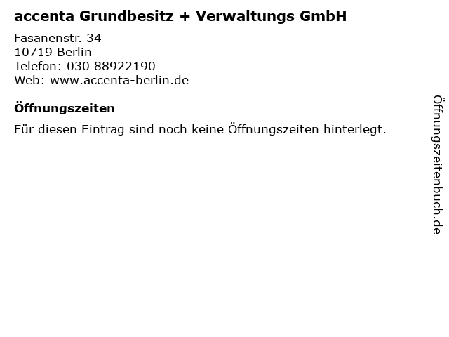 accenta Grundbesitz + Verwaltungs GmbH in Berlin: Adresse und Öffnungszeiten