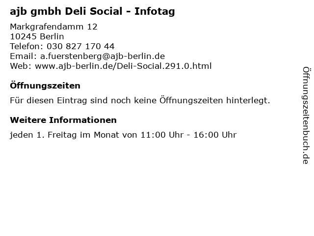ajb gmbh Deli Social - Infotag in Berlin: Adresse und Öffnungszeiten