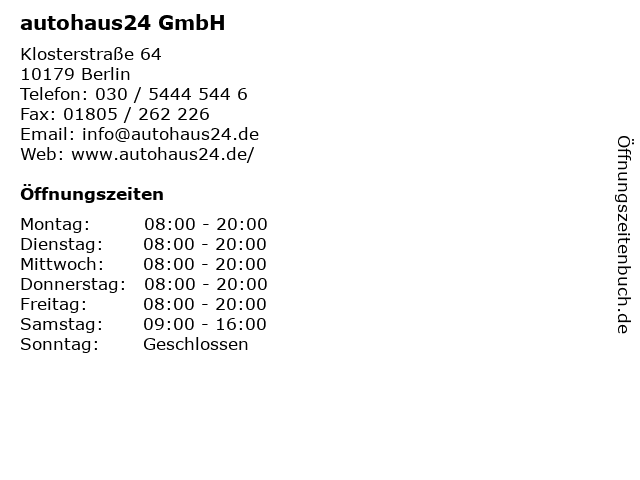 autohaus24 GmbH in Berlin: Adresse und Öffnungszeiten