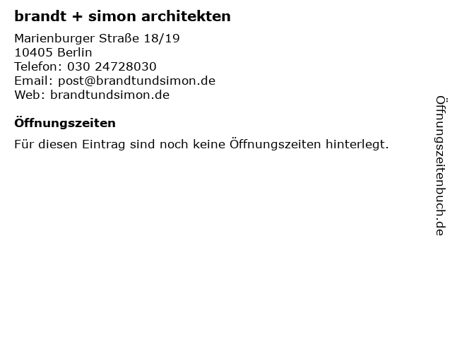 brandt + simon architekten in Berlin: Adresse und Öffnungszeiten