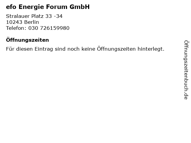 efo Energie Forum GmbH in Berlin: Adresse und Öffnungszeiten