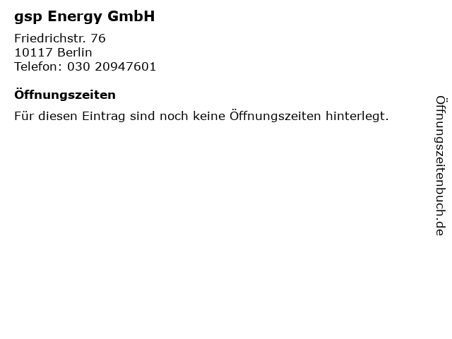 gsp Energy GmbH in Berlin: Adresse und Öffnungszeiten