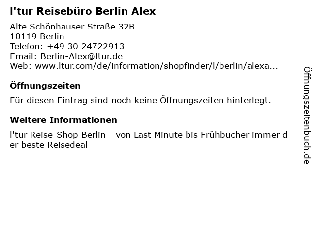 l'tur Reisebüro Berlin Alex in Berlin: Adresse und Öffnungszeiten