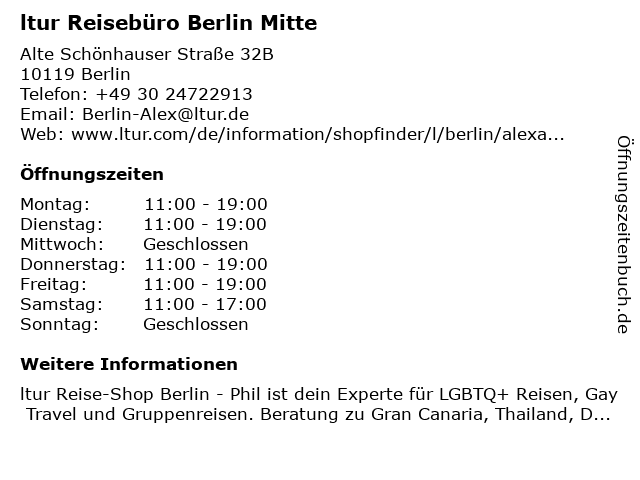 ᐅ Offnungszeiten L Tur Reiseburo Berlin Alex Alte Schonhauser