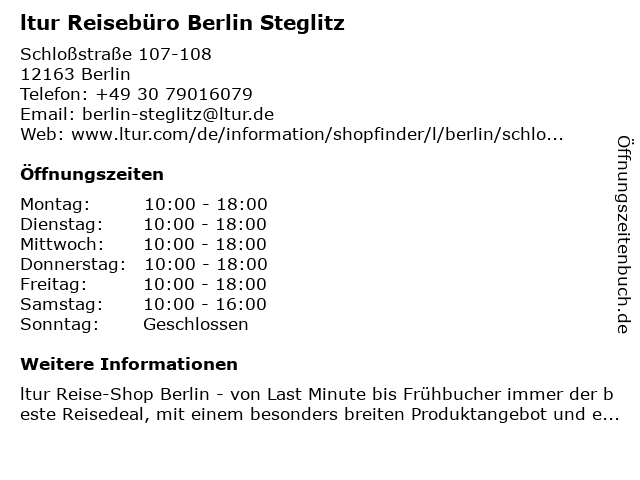 ᐅ Offnungszeiten L Tur Reiseburo Berlin Steglitz Schlossstrasse