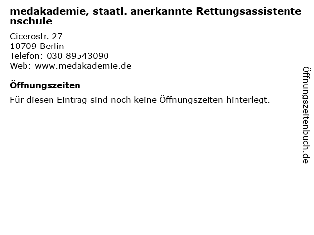 medakademie, staatl. anerkannte Rettungsassistentenschule in Berlin: Adresse und Öffnungszeiten