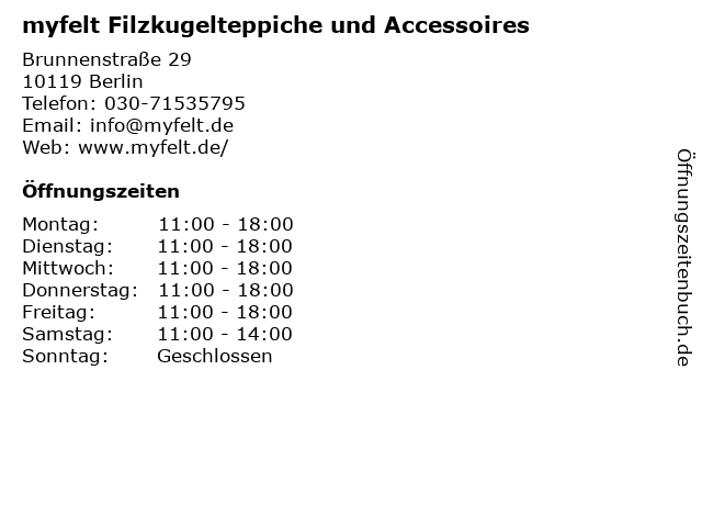 myfelt Filzkugelteppiche und Accessoires in Berlin: Adresse und Öffnungszeiten