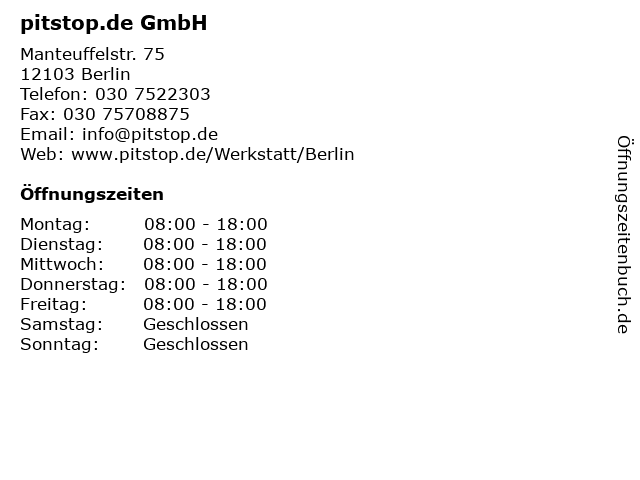 pitstop.de GmbH in Berlin: Adresse und Öffnungszeiten
