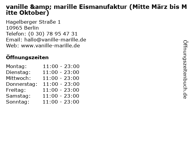 vanille & marille Eismanufaktur (Mitte März bis Mitte Oktober) in Berlin: Adresse und Öffnungszeiten