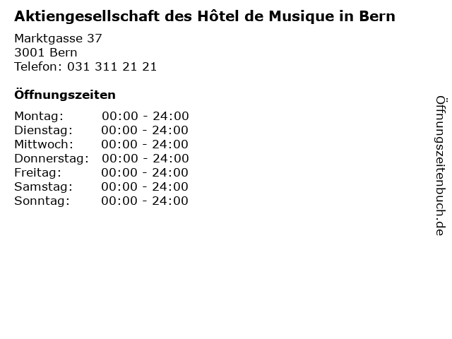 Aktiengesellschaft des Hôtel de Musique in Bern in Bern: Adresse und Öffnungszeiten