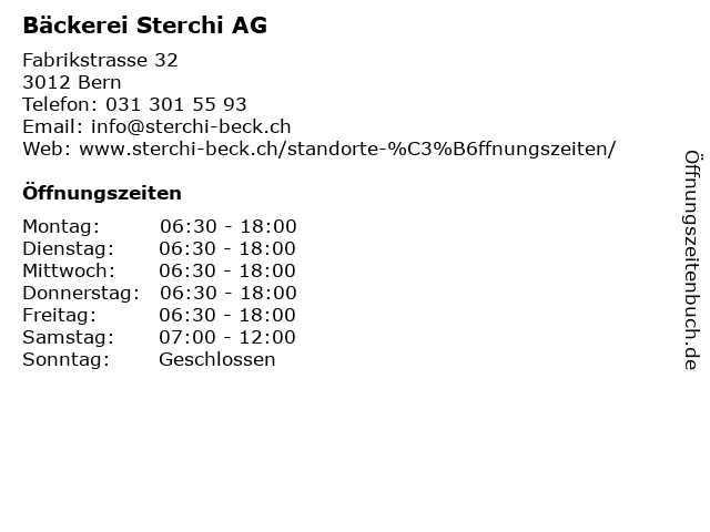Bäckerei Sterchi AG in Bern: Adresse und Öffnungszeiten