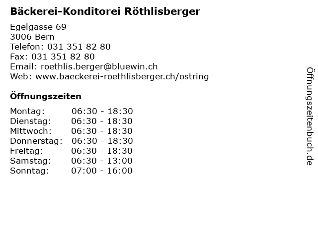 Bäckerei-Konditorei Röthlisberger in Bern: Adresse und Öffnungszeiten