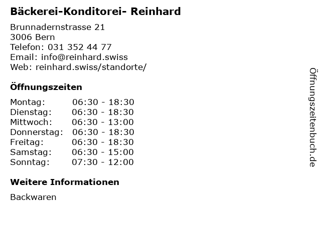 Bäckerei-Konditorei- Reinhard in Bern: Adresse und Öffnungszeiten