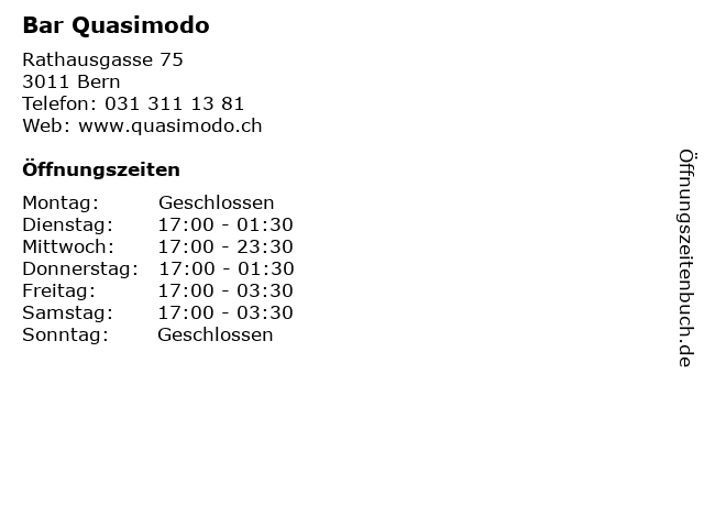 Bar Quasimodo in Bern: Adresse und Öffnungszeiten