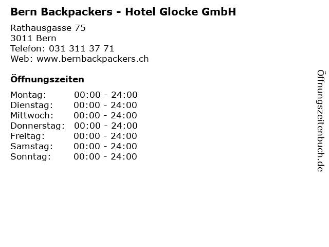 Bern Backpackers - Hotel Glocke GmbH in Bern: Adresse und Öffnungszeiten
