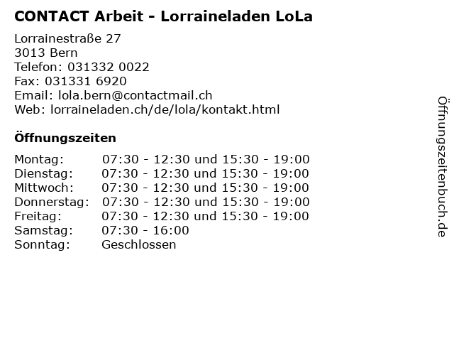 CONTACT Arbeit - Lorraineladen LoLa in Bern: Adresse und Öffnungszeiten
