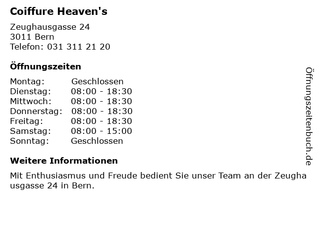 Coiffure Heaven's in Bern: Adresse und Öffnungszeiten