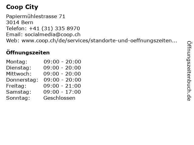 Coop City in Bern: Adresse und Öffnungszeiten